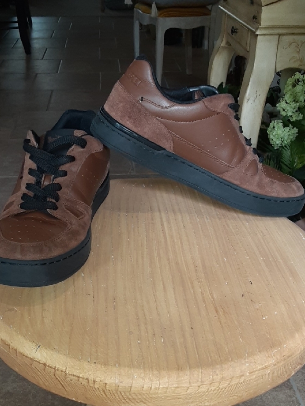 Coach Men's Clip Court Leather Suede Low Top Sneakers Saddle Brown Black 8.5D - Picture 9 of 13